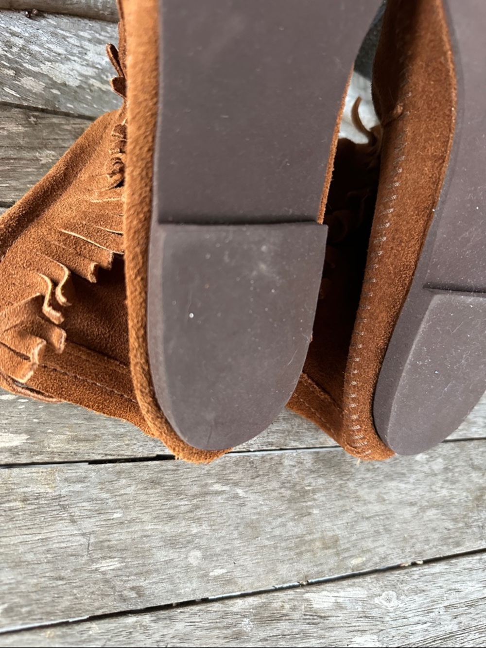 Minnetonka Brown Suede Fringe Ankle Booties 9 - Picture 9 of 14